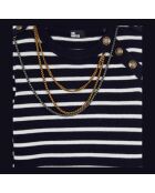 Pull en laine à rayures blanc et bleu