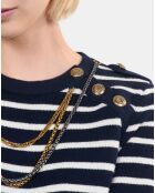 Pull en laine à rayures blanc et bleu