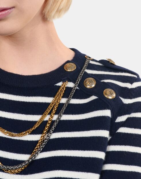 Pull en laine à rayures blanc et bleu