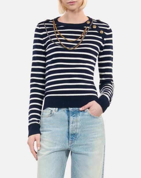 Pull en laine à rayures blanc et bleu