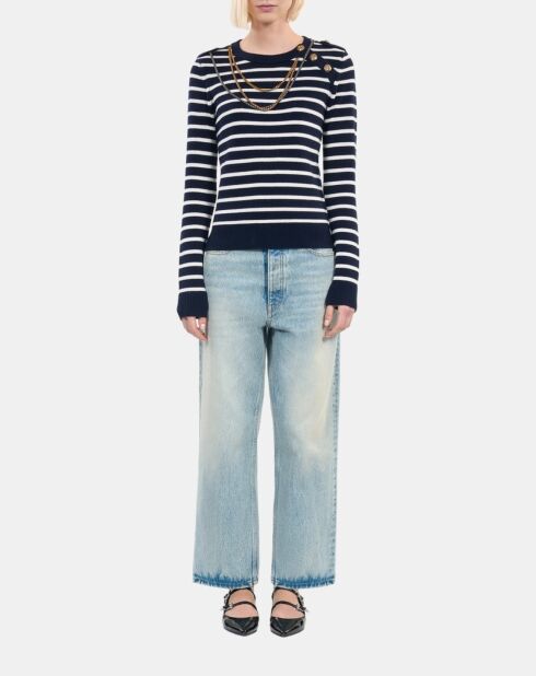 Pull en laine à rayures blanc et bleu