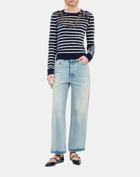 Pull en laine à rayures blanc et bleu