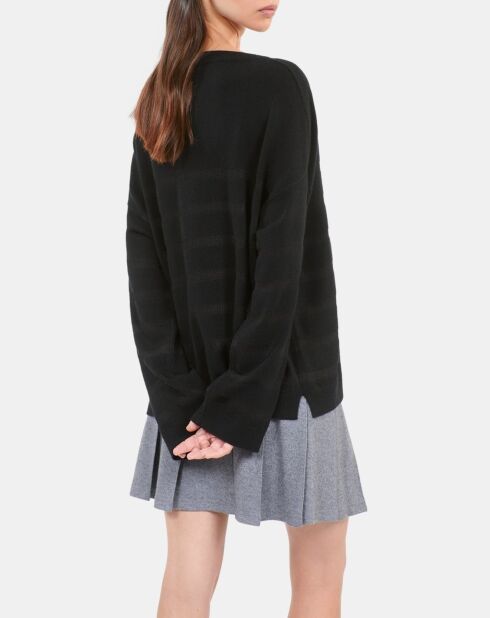 Pull en laine et cachemire à rayures noir