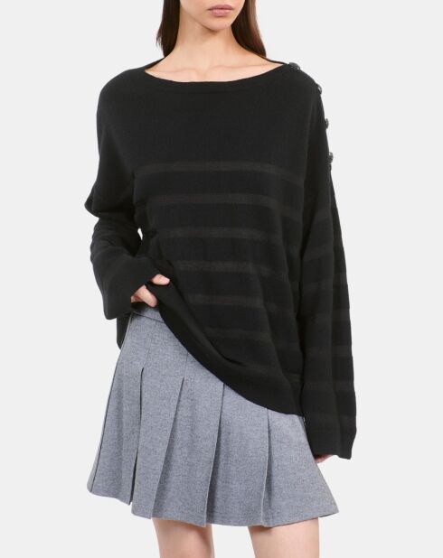 Pull en laine et cachemire à rayures noir