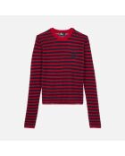 Pull en mohair à rayures rouge et bleu