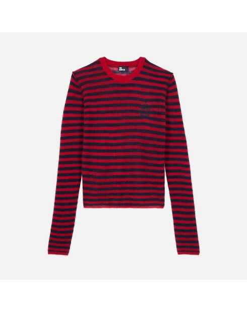 Pull en mohair à rayures rouge et bleu