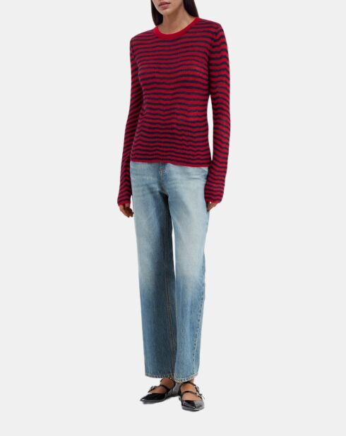 Pull en mohair à rayures rouge et bleu