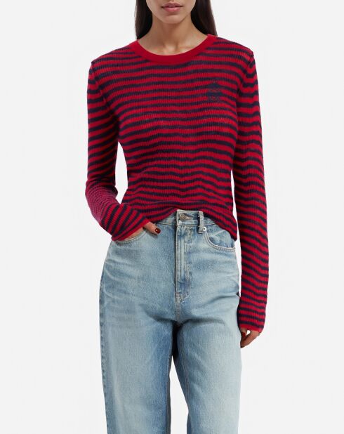 Pull en mohair à rayures rouge et bleu