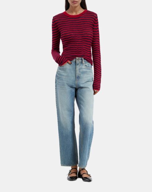 Pull en mohair à rayures rouge et bleu