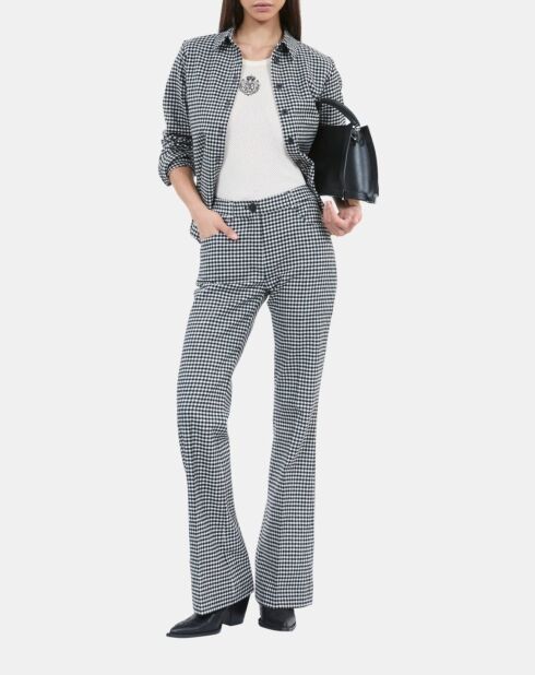 Pantalon tailleur flare à carreaux vichy noir et blanc