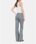 Pantalon tailleur flare à carreaux vichy noir et blanc