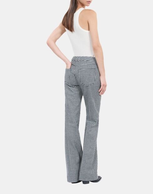Pantalon tailleur flare à carreaux vichy noir et blanc
