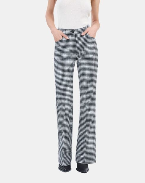 Pantalon tailleur flare à carreaux vichy noir et blanc