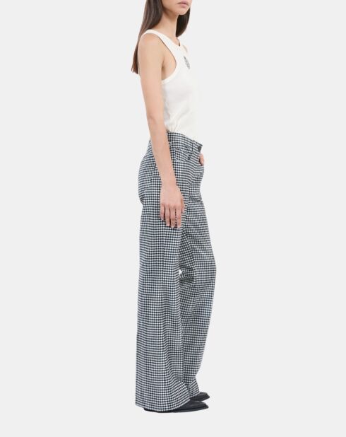 Pantalon tailleur flare à carreaux vichy noir et blanc