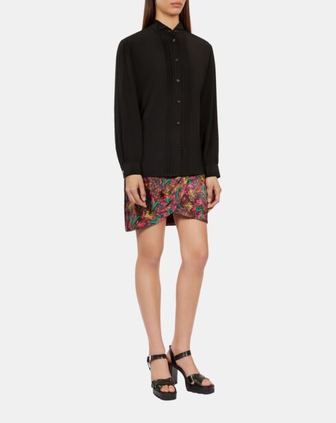 Chemise en soie avec plissage noire