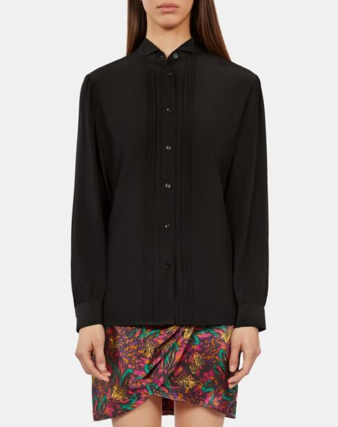Chemise en soie avec plissage noire