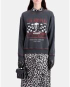 Sweatshirt Femme avec sérigraphie Racing skull noir lavé