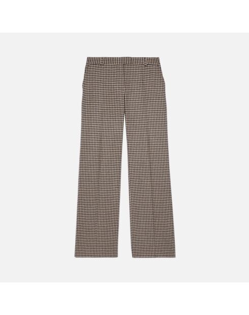Pantalon tailleur ample à carreaux vichy écru noir