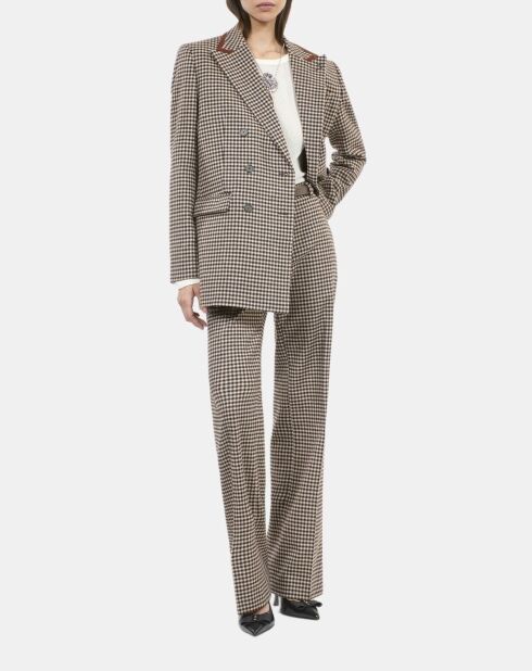 Pantalon tailleur ample à carreaux vichy écru noir