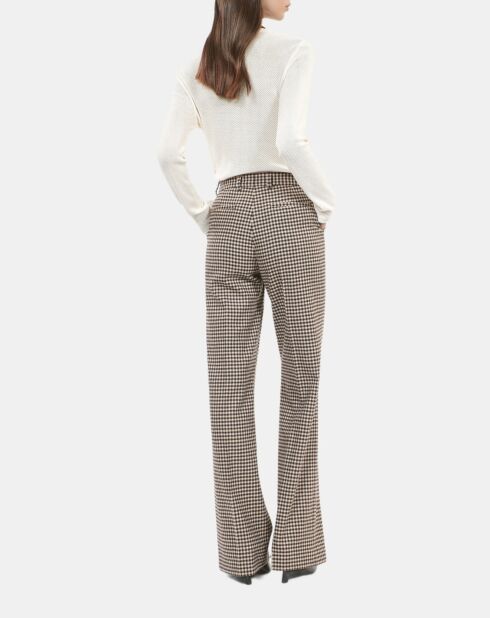 Pantalon tailleur ample à carreaux vichy écru noir