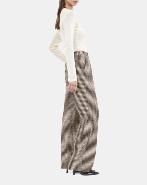 Pantalon tailleur ample à carreaux vichy écru noir