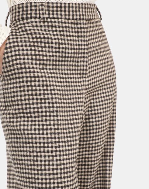 Pantalon tailleur ample à carreaux vichy écru noir
