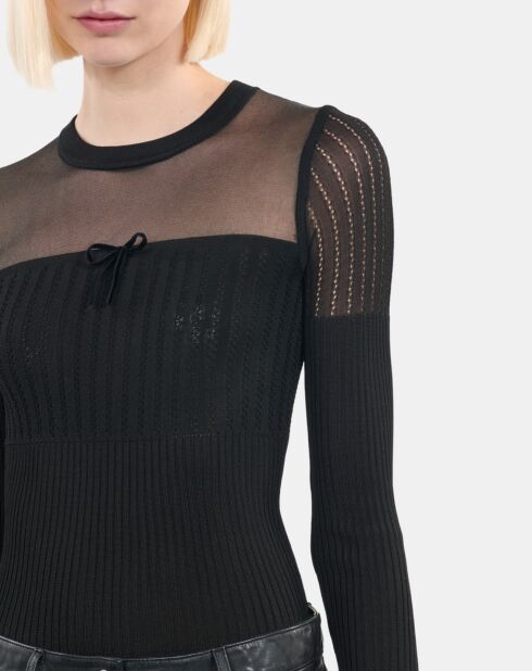 Pull en maille ajourée noir