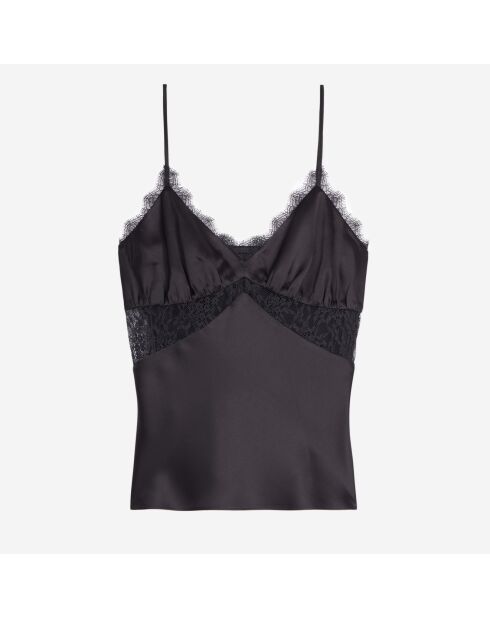 Caraco en soie avec dentelle noir