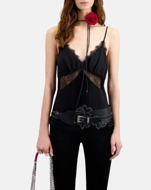 Caraco en soie avec dentelle noir