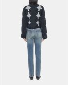 Cardigan en alpaga à losanges noir, gris et blanc