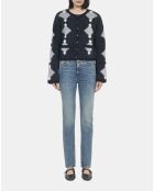 Cardigan en alpaga à losanges noir, gris et blanc