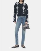 Cardigan en alpaga à losanges noir, gris et blanc