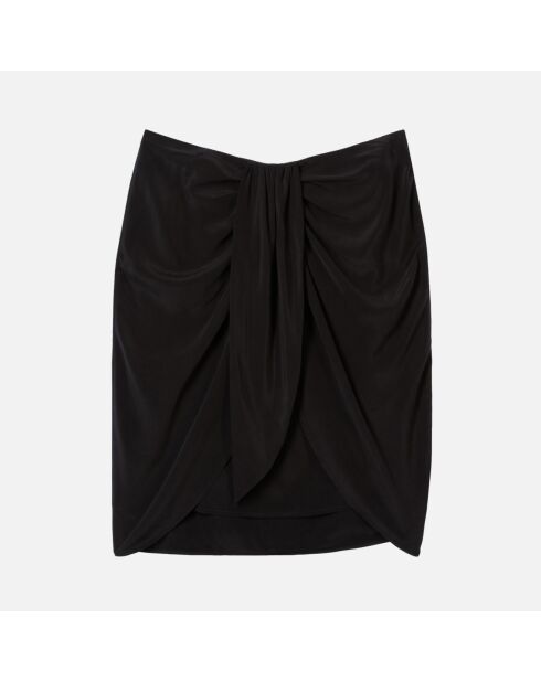 Jupe courte drapée en soie lavée noire