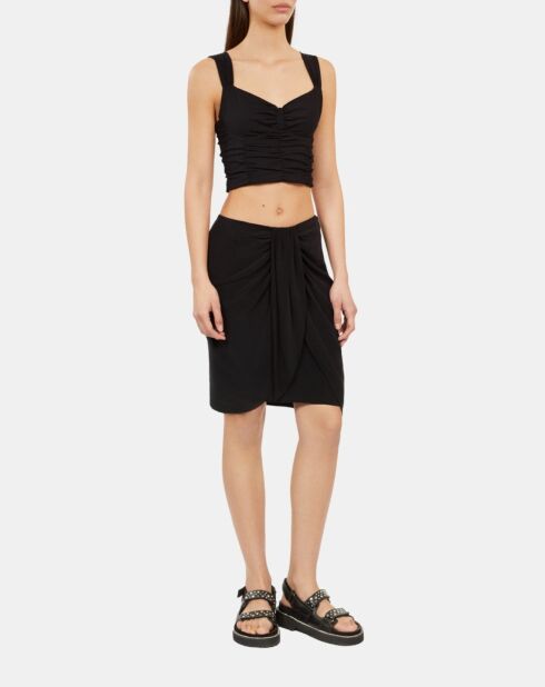 Jupe courte drapée en soie lavée noire