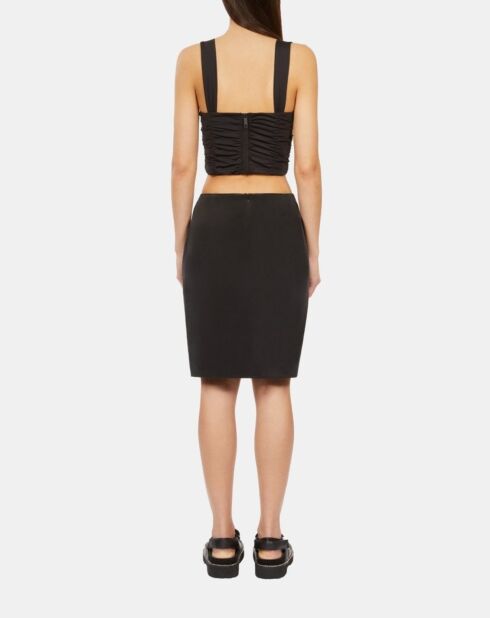 Jupe courte drapée en soie lavée noire