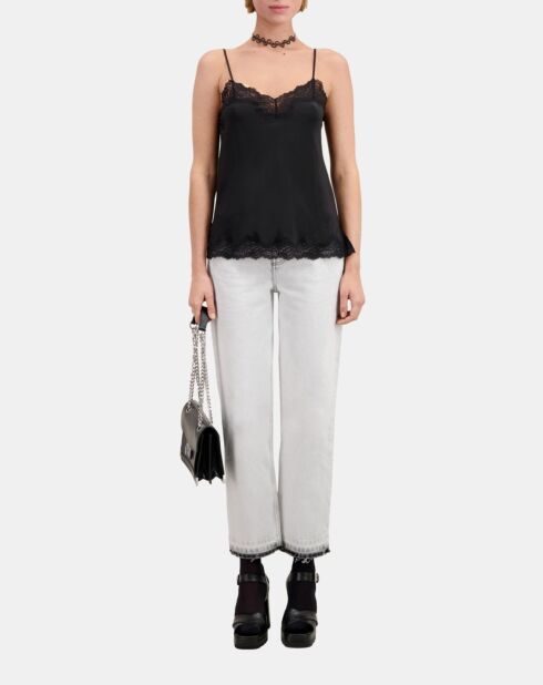 Caraco noir en soie avec détails en dentelle