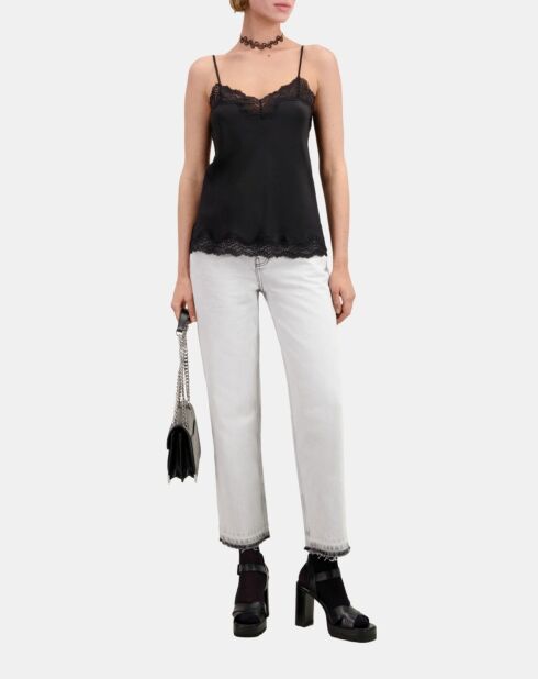 Caraco noir en soie avec détails en dentelle