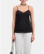 Caraco noir en soie avec détails en dentelle