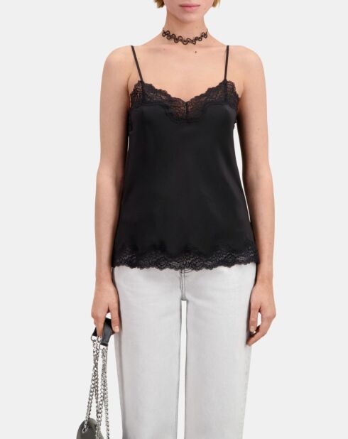 Caraco noir en soie avec détails en dentelle