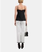 Caraco noir en soie avec détails en dentelle