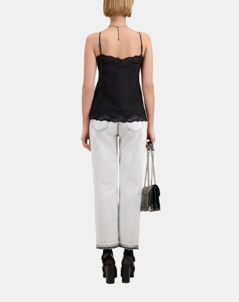 Caraco noir en soie avec détails en dentelle