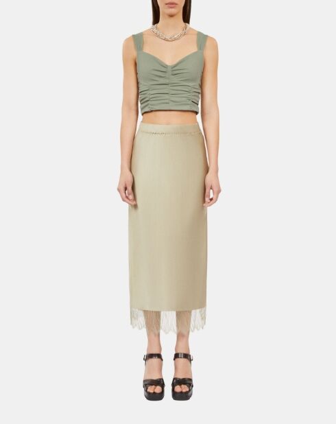 Top court avec fronces kaki-gris