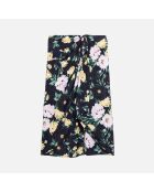 Jupe midi fleurie rose clair et bleu marine