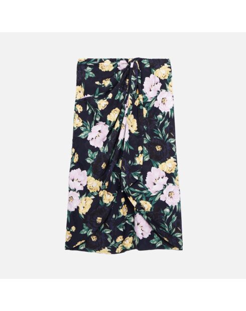 Jupe midi fleurie rose clair et bleu marine