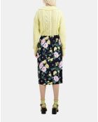 Jupe midi fleurie rose clair et bleu marine