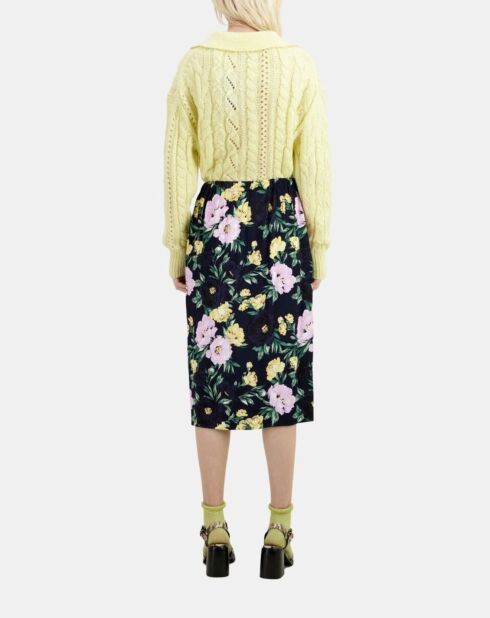 Jupe midi fleurie rose clair et bleu marine