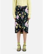 Jupe midi fleurie rose clair et bleu marine