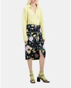 Jupe midi fleurie rose clair et bleu marine