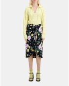 Jupe midi fleurie rose clair et bleu marine