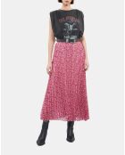 Jupe longue plissée fleurie rose